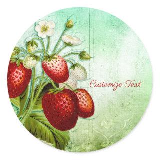 Shabby Chic Strawberry Patch Personalize Classic Round Sticker