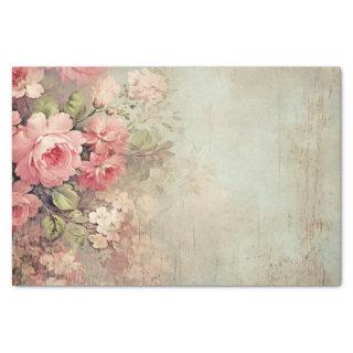 Shabby Chic Vintage Pink Blush Roses Floral Cracks Tissue Paper