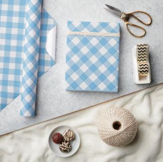 Shabby Chic White Cyan Sky Blue Gingham