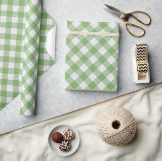 Shabby Chic White Light Apple Lime Green Gingham