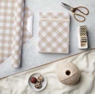 Shabby Chic White Light Taupe Beige Brown Gingham