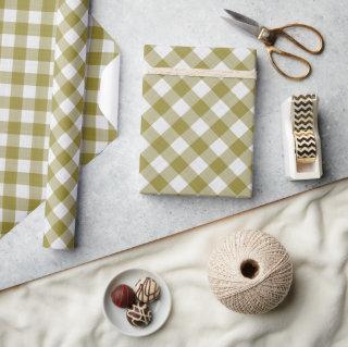 Shabby Chic White Ochre Mustard Green Gingham