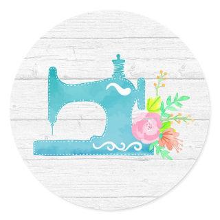Shabby Cottage Chic Sewing Machine Rustic Wood Classic Round Sticker