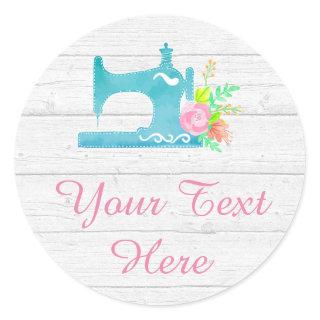 Shabby Cottage Chic Sewing Machine Rustic Wood Classic Round Sticker