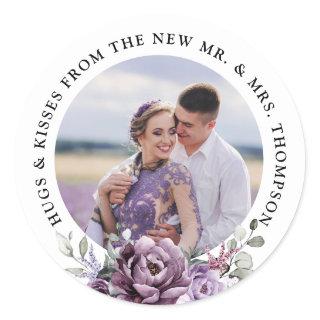 Shades of Dusty Purple Blooms Moody Floral Wedding Classic Round Sticker