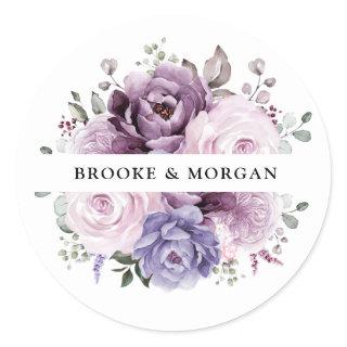 Shades of Dusty Purple Blooms  Wedding Thank you Classic Round Sticker