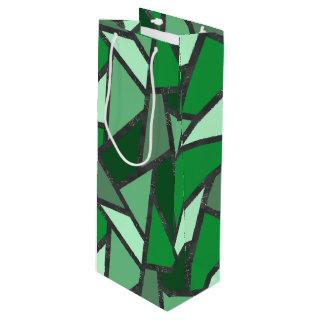 Shades of green stained glass pattern wine gift bag