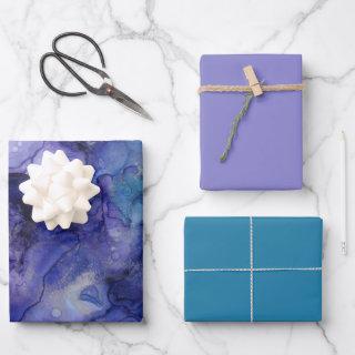 Shades of Purple Blue Abstract Watercolor Marbled  Sheets