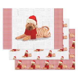 Shar Pei Christmas Dog Red Checked Holiday  Sheets