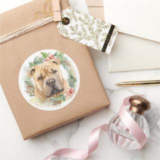Shar Pei Christmas Wreath Festive Pup  Classic Round Sticker