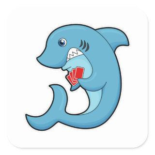 Shark at Poker with Poker cards Square Sticker