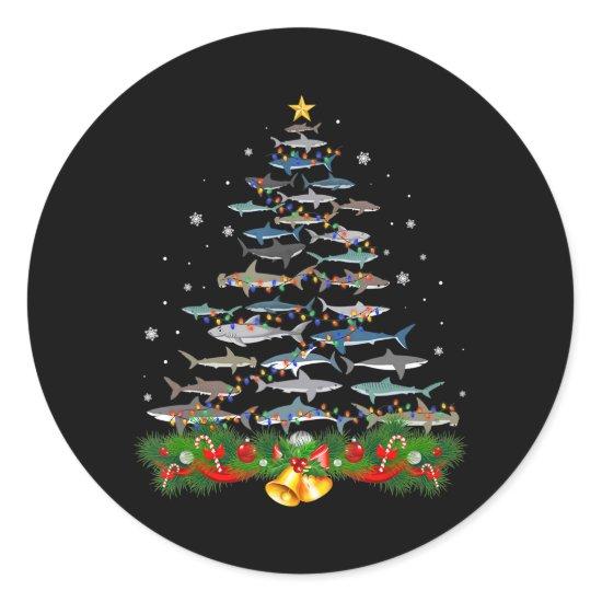 Shark Christmas Tree Shark Lovers Gifts Men Women Classic Round Sticker