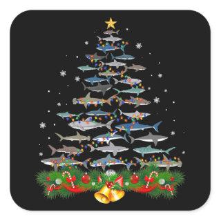 Shark Christmas Tree Shark Lovers Gifts Men Women Square Sticker