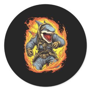Shark Firefighter Fire Fire Fighting Shark Classic Round Sticker