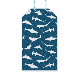 Shark Frenzy Blue White Gift Tags