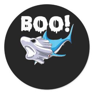 Shark Halloween Boo Ghost Shark Gift Boys Mens Classic Round Sticker