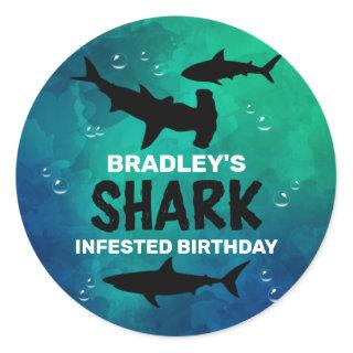 Shark Infested Any Age Birthday Party Classic Roun Classic Round Sticker