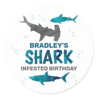 Shark Infested Any Age Birthday Party Classic Round Sticker