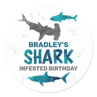 Shark Infested Any Age Birthday Party Classic Round Sticker