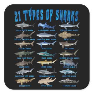 Shark Lovers 21 Types Of Sharks Ocean Animal Square Sticker
