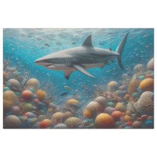 Shark Swimming Above a Coral Reef Decoupage Tissue Paper