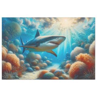 Shark Swimming in a Coral Reef Decoupage Tissue Paper