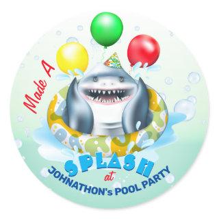 Shark Theme Kids Birthday Pool Party Classic Round Sticker