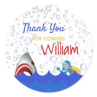 Shark under the sea birthday party thank you classic round sticker