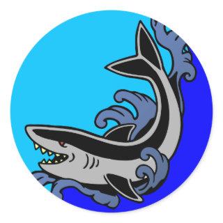 Shark Waves Classic Round Sticker