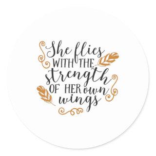 She flies with the æof her own wings classic round sticker