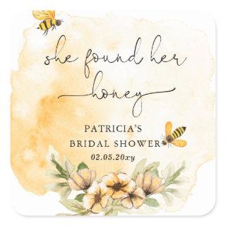 She Found Her Honey Floral Bee Bridal Shower Square Sticker