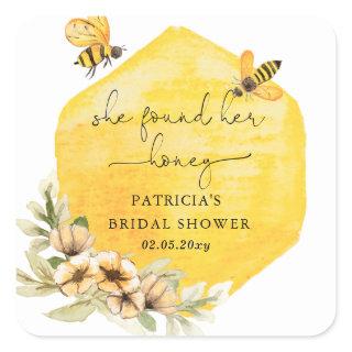 She Found Her Honey Floral Bee Bridal Shower Square Sticker