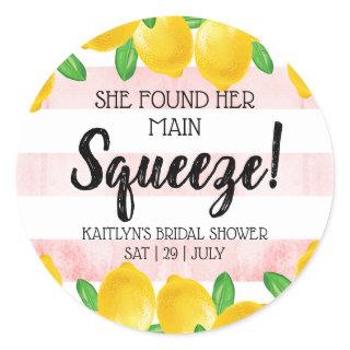 She Found Her Main Squeeze Lemon Bridal Shower Classic Round Sticker