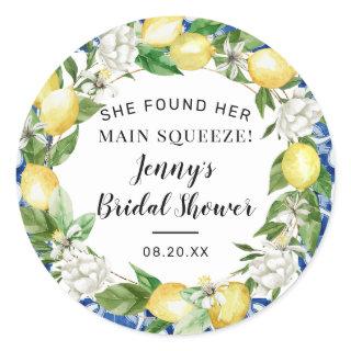 She Found Her Main Squeeze Lemon Bridal Shower Classic Round Sticker