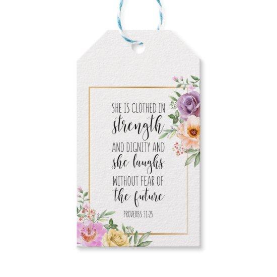 She Is Clothed In Strength, Proverbs 31:25 Gift Tags