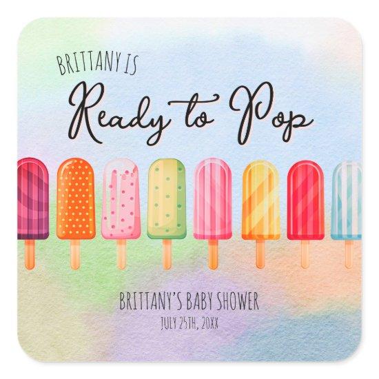 She is Ready to Pop Popsicle Baby Shower  Square Sticker