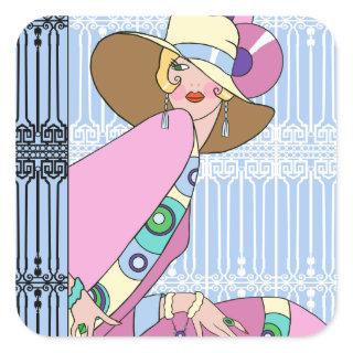 Shelby, 1920s Lady in Blue and Pink Square Sticker