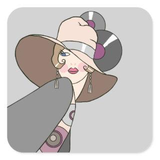 Shelby, 1920s Lady in Gray and Rose Square Sticker