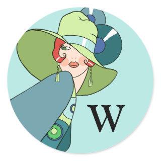 Shelby, 1930s Lady in Aqua and Teal Classic Round Sticker