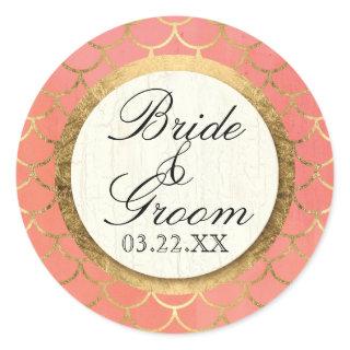 Shell Pattern Art Deco Gold Leaf Formal Wedding Classic Round Sticker