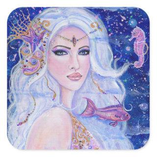 Shellina mermaid with seahorse by Renee Lavoie Square Sticker