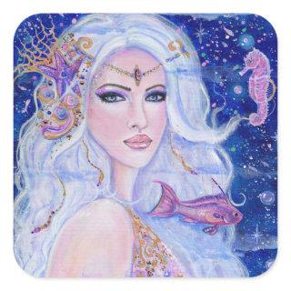 Shellina mermaid with seahorse by Renee Lavoie Square Sticker