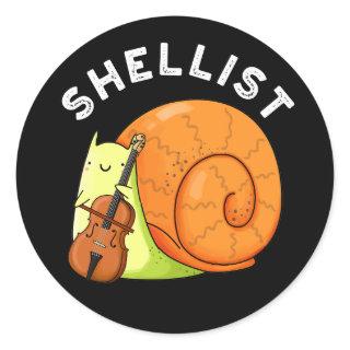 Shellist Funny Snail Cello Pun Dark BG Classic Round Sticker