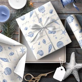 Shells Starfish Sun Fun Text Blue ID918