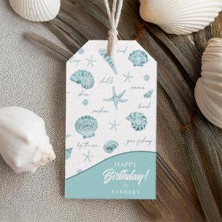 Shells Starfish Sun Fun Text Teal ID918  Gift Tags