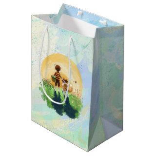 Sheltie Dog and Boy Walk into Sunset Medium Gift Bag