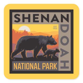 Shenandoah National Park | Mama Bear & Cubs Square Sticker