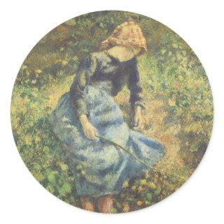 Shepherdess by Camille Pissarro, Vintage Fine Art Classic Round Sticker