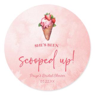 She's Been Scooped Up! Ice Cream Bridal Shower  Classic Round Sticker