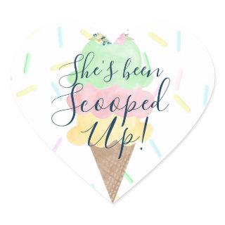 She's Been Scooped Up Ice Cream Bridal Shower Heart Sticker